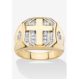 Men's Big & Tall Men'S Yellow Gold-Plated Round Genuine Diamond Cross Ring (1/5 Cttw) by PalmBeach Jewelry in Gold (Size 11)