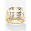 Men's Big & Tall Men'S Yellow Gold-Plated Round Genuine Diamond Cross Ring (1/5 Cttw) by PalmBeach Jewelry in Gold (Size 8)