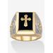 Men's Big & Tall Men'S Yellow Gold-Plated Natural Black Onyx Textured Cross Ring by PalmBeach Jewelry in Gold (Size 9)