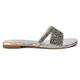 Womens Diamante Slider Sandals Ladies Flat Slip On Rhinestone Flip Flops Mules Size 3-9 Silver