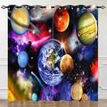 YUANZU Space Curtains, Planet Earth Galaxy Stars Nebula Starry Sky 3D Pattern Microfiber Blackout Fabric Eyelet Window Drapes for Kids Boys Bedroom Playroom W168cm (66") x D229cm (90") 2 Panels