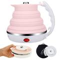 Portable Folding Electric Kettle 555ML Fast Boiling Foldable Electric Kettle for Travel Food Grade Silicone Boil Dry Protection Electric Kettle with Separable Power Cord for Hiking Camping (Pink)