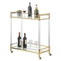 Willa Arlo™ Interiors Carolina Acrylic/Glass Bar Cart, Stainless Steel in Yellow | 33.25 H x 30.5 W x 14.25 D in | Wayfair