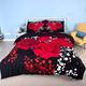 4 Pieces Red Rose Duvet Cover EsyDream Red Rose Floral Bedding Sets Double Size,1 Duvet Cover 1 Bed Sheet 2 Pillowcase Included 3D Red Rose Bedding Bedlinen Sheet No Comforter