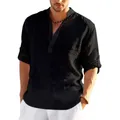 12 couleurs! Chemise à manches longues en lin pour hommes Chemise en lin de coton décontracté pour