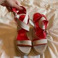 Jessica Simpson Shoes | Jessica Simpson Wedge Sandal | Color: Cream/Red | Size: 9.5