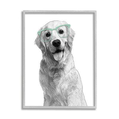 Stupell Industries Mono Golden Retriever Dog Smiling Glasses Design by Annalisa Latella - Graphic Art Canvas in Gray/White | Wayfair