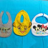 Disney Accessories | Bundle Of 3 Bibs | Color: Gray/Yellow | Size: Osbb