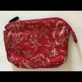 Ralph Lauren Makeup | New Lauren Ralph Lauren Red Floral Clutch Cosmetic Bag Iphone Case Makeup Bag | Color: Red/Tan | Size: Os