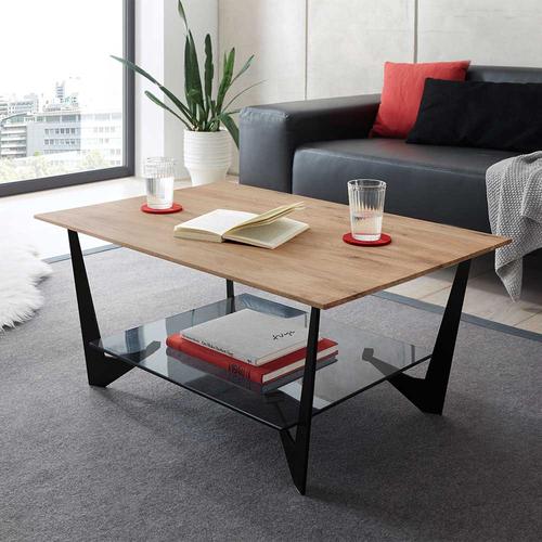 Coffee Table aus Eiche Massivholz Metall Sicherheitsglas