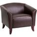 Classic Brown Bonded Leather Living Room Chair with Cherry Finish Legs