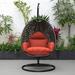 LeisureMod Charcoal Wicker Indoor Outdoor Hanging Egg Swing Chair