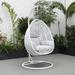 LeisureMod White Wicker Indoor Outdoor Patio Hanging Egg Swing Chair