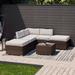 Wrought Studio™ Glostrup 6-Piece Outdoor Furniture Set Warm Gray Wicker Sectional Sofa W Thick Cushions, Glass Coffee Table, 2 Ottomans | Wayfair