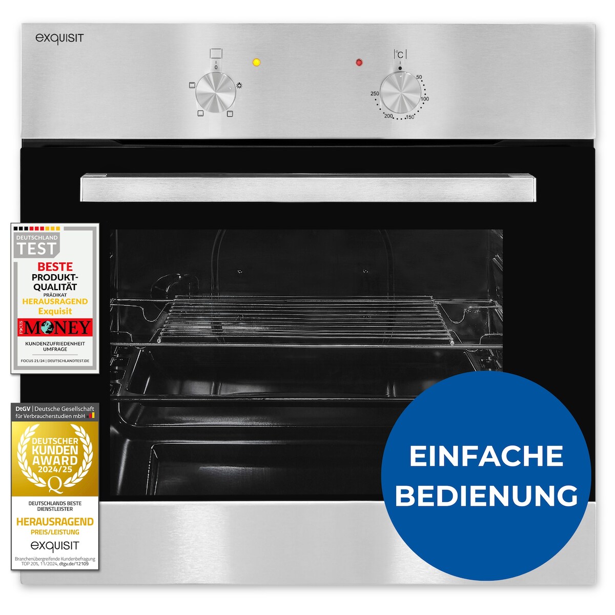 Exquisit EBE 555-1.1 Einbaubackofen | 62 L Backofenvolumen | Inox