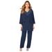 Plus Size Women's Embellished Capelet Pant Set by Roaman's in Navy (Size 34 W)
