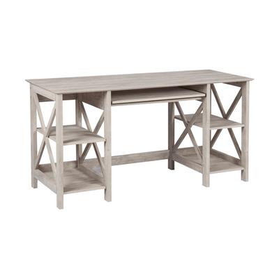 Honduras Washed Gray 58-Inch Writing Desk With 1 Laptop Credenza And 2 Open Shelf Writing Desk by Brylane Home in Grey