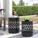 Winston Porter Moraima Outdoor Metal Side Tables Metal in Black | 18 H x 13.75 W x 13.75 D in | Wayfair 91A3D3534A59484BAF1BE2DE6935722E