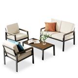 Zinus Dillon Aluminum & Poly Lumber Outdoor 4 Piece Conversation Set Wood/Metal in Black/Brown | Wayfair ZU-OPSTS1-17B