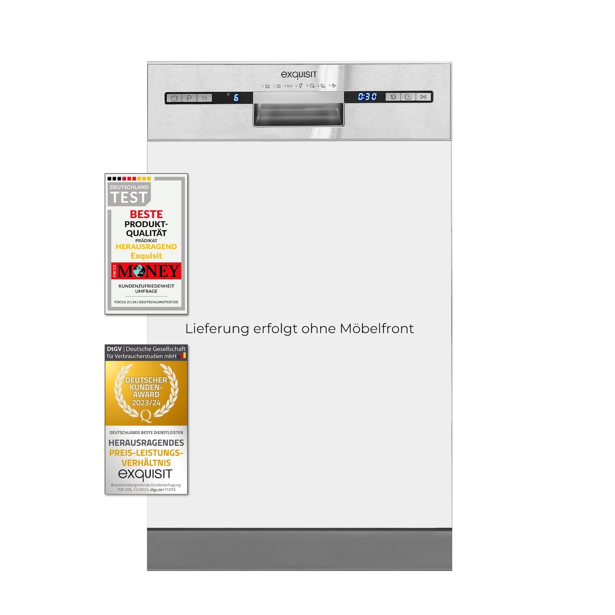 Exquisit Geschirrspüler EGSP2109-EB-030E inox | Spülmaschine 45 cm | Maßgedecke: 9 | Restlaufzeiten Anzeige | Einbaugerät Image