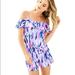 Lilly Pulitzer Dresses | Lilly Pulitzer Klea Off The Shoulder Romper In Amethyst One Too Many | Color: Purple | Size: Xs