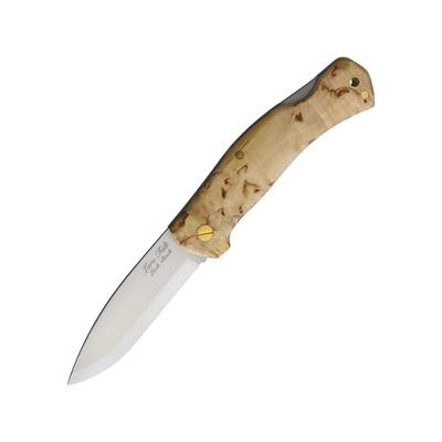 Casstrom Lars Falt Lockback Folding Knife 3" satin finish Bohler N690 stainless blade Curly Birch handle KS17004
