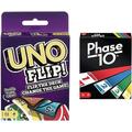 Mattel Games GDR44 - UNO Flip Kartenspiel, Sprachversion, Spielzeug ab 7 Jahren & FPW38 - Phase 10 Kartenspiel, deutsche Version