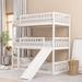 Twin-Over-Twin-Over-Twin Triple Bed with Built-in Ladder and Slide, Pinewood Frame Adjustable Triple Bunk Bed with Guardrails