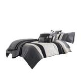 7 Piece Queen Cotton Comforter Set with Geometric Print, Grey and Black