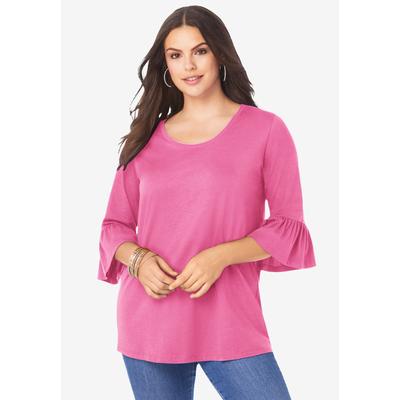 Plus Size Women's Plus Size Cotton Ultimate Bell Sleeve Tee by Roaman's in Soft Blush (Size 38/40) Shirt