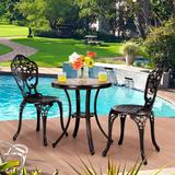 Gymax 3PCS Cast Aluminum Patio Bistro Set Outdoor Table & Chairs