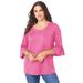 Plus Size Women's Bell-Sleeve Ultimate Tee by Roaman's in Vintage Rose (Size 38/40) Shirt