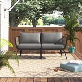 Beachcrest Home™ Cheryle Outdoor Woven Aluminum Loveseat w/ Cushions in Black/Gray | 31.75 H x 72 W x 30.38 D in | Wayfair