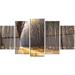 Design Art 'Light in the Forest Path Panorama' 5 Piece Photographic Print on Set 32.0 H x 60.0 W x 1.0 D in/green/yellowCanvas in Brown | Wayfair