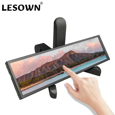 LESOWN 8.8 inch mini Stretched Bar Wide Monitor HDMI 1920x480 IPS Small Touchscreen Extender Monitor with Stand for Raspberry Pi