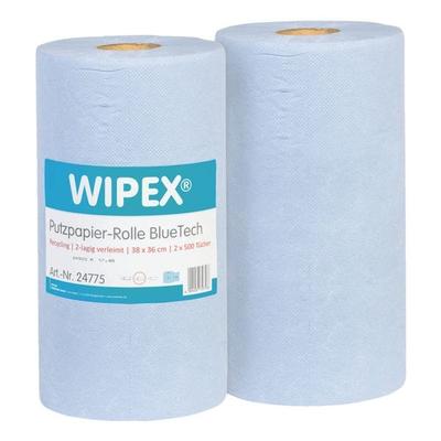 WIPEX 2er-Pack Papier-Putztuchrolle »BlueTech« blau 2-lagig 38 x 36 cm (2 x 500 Blatt) blau, 38 cm