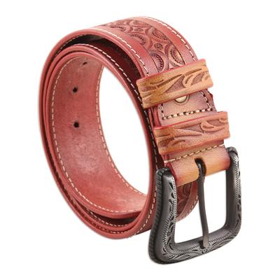 Mughal Arcs,'Handcrafted Russet Leather Belt'