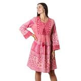 Cool Pink,'Embroidered Cotton A-Line Dress from India'