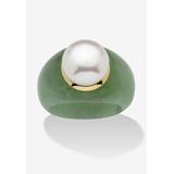 Women's 10K Gold Genuine Cultured Freshwater Pearl And Green Jade Ring Jewelry by PalmBeach Jewelry in Pearl Jade (Size 7)