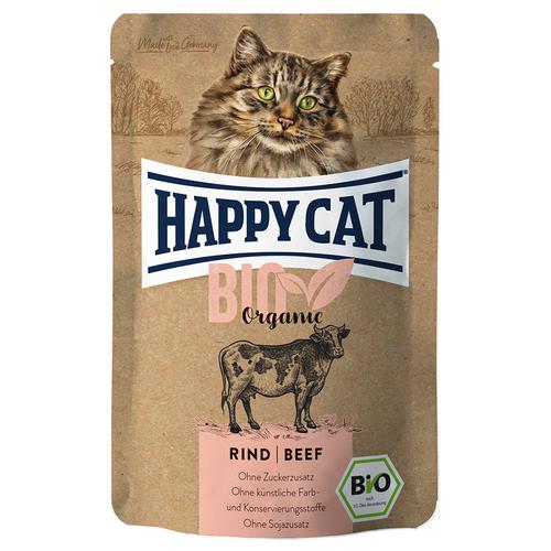 Sparpaket: 24x85g Happy Cat Bio Pouch Bio-Rind Katzenfutter nass