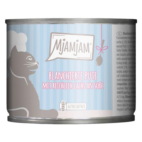 Sparpaket 24x185g MjAMjAM an Soße blanchierte Pute mit reichlich Lachs Katzenfutter nass