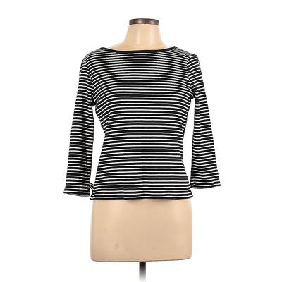 City DKNY Pullover Sweater: Crew Neck Covered Shoulder Black Stripes Tops - Women's Size Large
