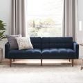 Latitude Run® Aaron Twin 77.56" Wide Split Back Convertible Sofa Wood/Solid Wood/Genuine Leather in Blue/Brown | 33 H x 77.56 W x 28.3 D in | Wayfair