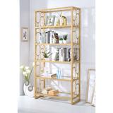 6 Tier Open Bookcase Bookshelf in Gold & Clear Glass