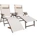 Set of 2 Aluminum Outdoor Folding Reclining Adjustable Patio Chaise Lounge Chair with Pillow