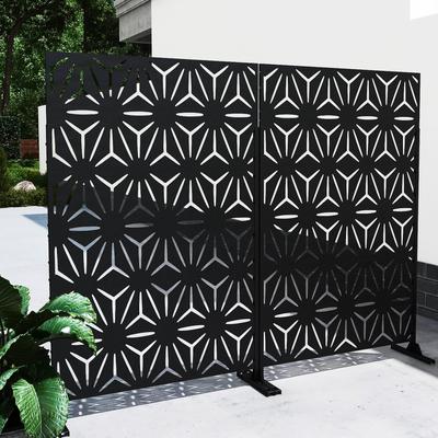 Black Metal Free Standing Outdoor Privacy Screen for Patio Garden