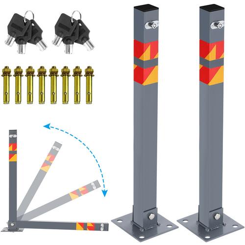 2 Set Absperrpfosten Absperrbänder Klappbar Zylinderschloß Pfosten Poller 65cm Sperre Posten – grau