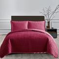 OZMIC Luxury Bedspread Double Bed for Bedroom Decor - 3 Piece Quilted Bedspread Double Bed Throw Coverlet Comforter Set - Burgundy/Red Soft Warm 100% Cotton Filling Bedspread with 2 Pillow Cases