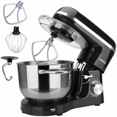 Kchenmaschine 1500W mit 6L Edelstahl-Rhrschssel Schwarz inkl. Rhrhaken, Knethaken, Schneebesen Image