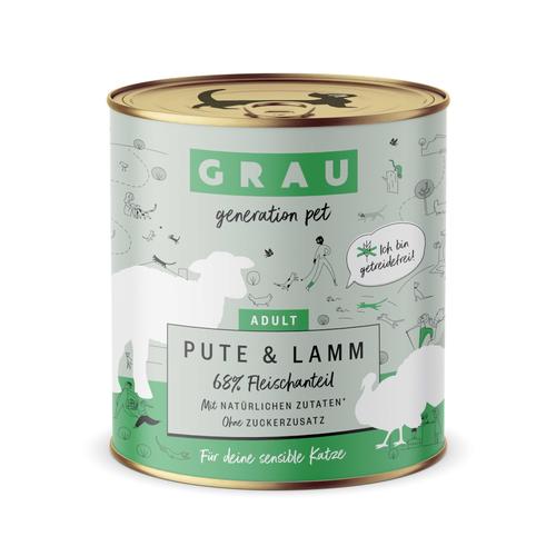 6x 800g GRAU Adult Getreidefrei Pute & Lamm Katzenfutter nass